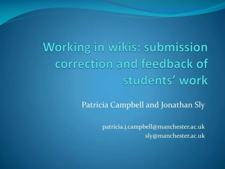 working in wikis submission correction and feedback of students work