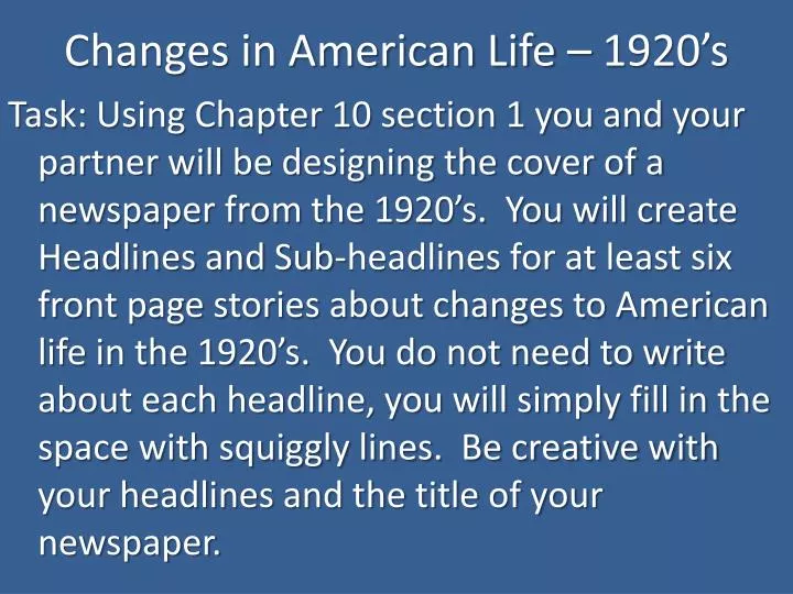 changes in american life 1920 s