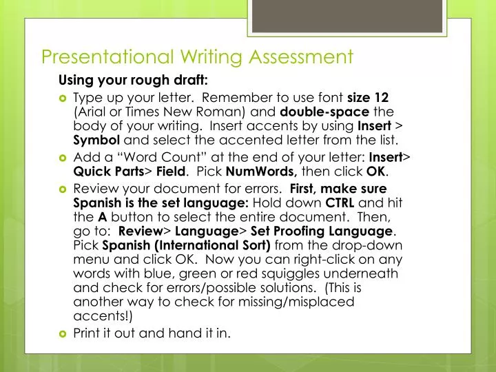 presentational writing assessment