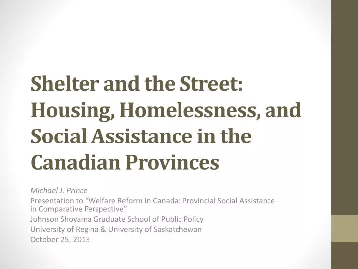 shelter and the street housing homelessness and social assistance in the canadian provinces