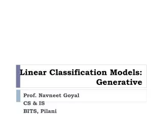 Linear Classification Models: Generative