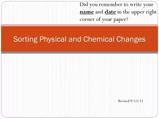 Sorting Physical and Chemical Changes