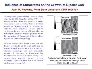 Surface morphology of N-polar GaN grown without (top) and with (bottom) indium