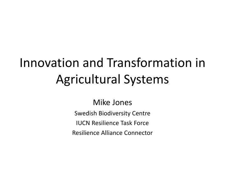 innovation and transformation in agricultural systems