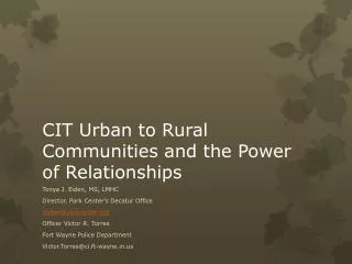 CIT Urban to Rural Communities and the Power of Relationships