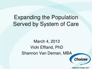 Expanding the Population Served by System of Care
