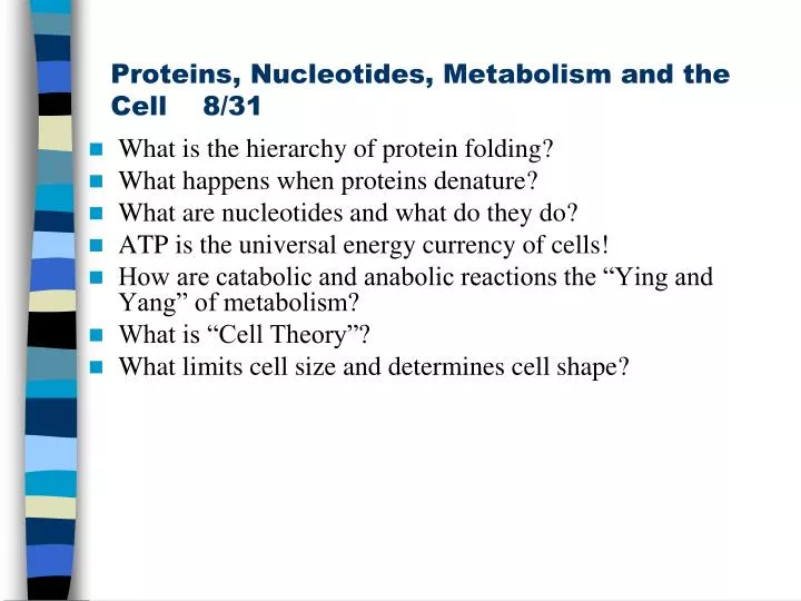 proteins nucleotides metabolism and the cell 8 31