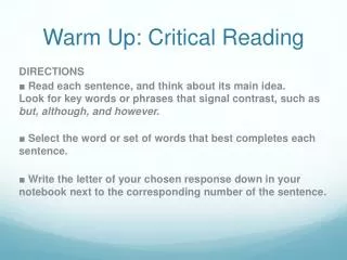 Warm Up: Critical Reading