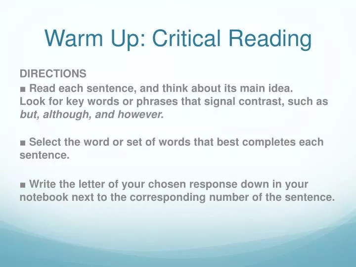 warm up critical reading