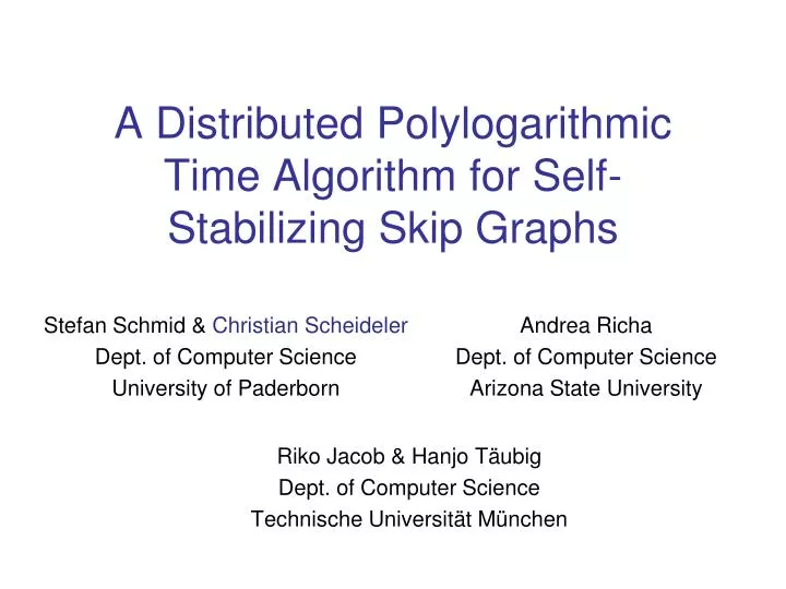 a distributed polylogarithmic time algorithm for self stabilizing skip graphs