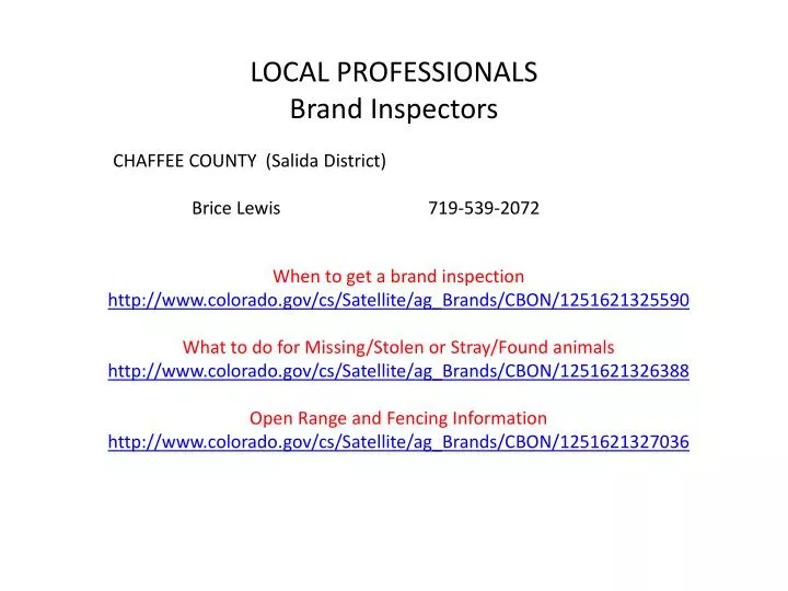 local professionals brand inspectors