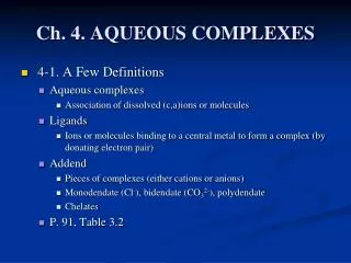 Ch. 4. AQUEOUS COMPLEXES