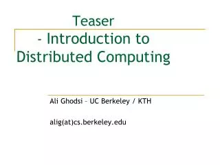Teaser - Introduction to Distributed Computing