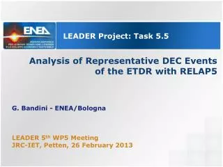 Analysis of Representative DEC Events of the ETDR with RELAP5