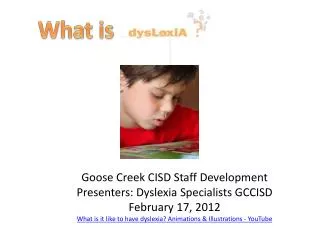 Goose Creek CISD Staff Development Presenters: Dyslexia Specialists GCCISD February 17, 2012