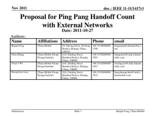 Proposal for Ping Pang Handoff Count with External Networks