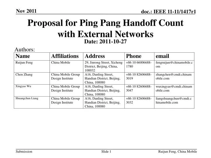 proposal for ping pang handoff count with external networks