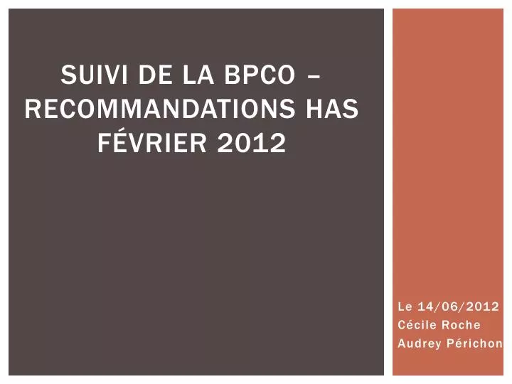 suivi de la bpco recommandations has f vrier 2012