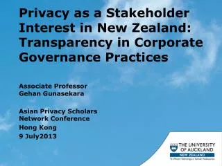 Privacy as a Stakeholder Interest in New Zealand: Transparency in Corporate Governance Practices