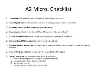 A2 Micro: Checklist