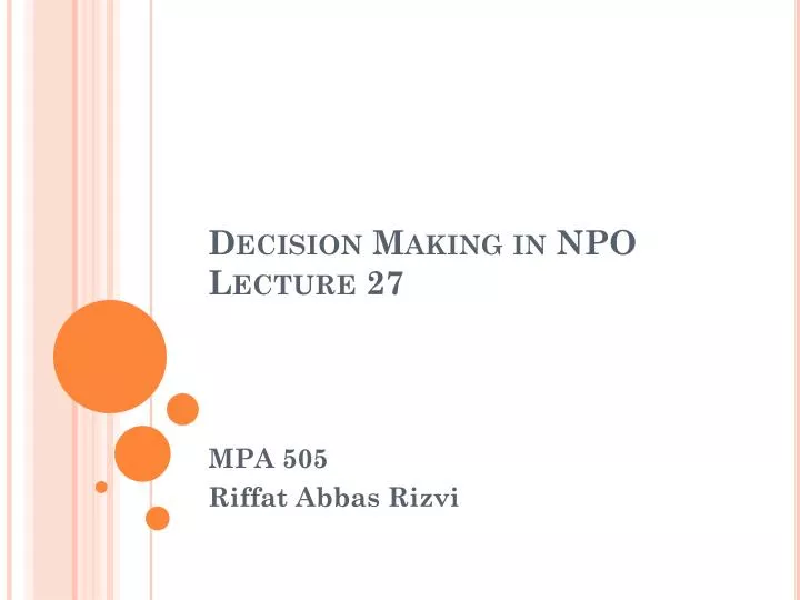 decision making in npo lecture 27