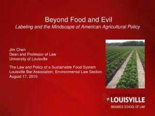 Beyond Food and Evil Labeling and the Mindscape of American Agricultural Policy