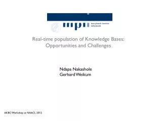 Real-time population of Knowledge Bases: Opportunities and Challenges