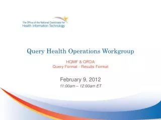 Query Health Operations Workgroup HQMF &amp; QRDA Query Format - Results Format