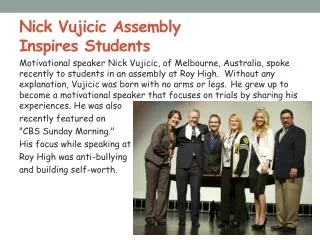 Nick Vujicic Assembly Inspires Students