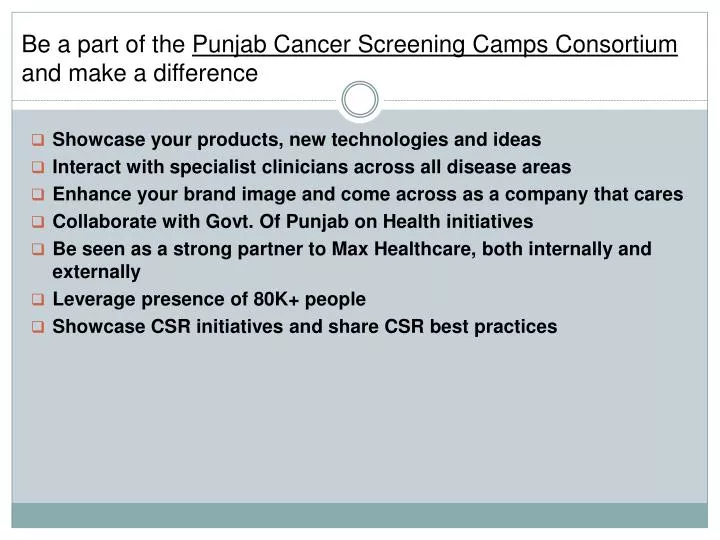 be a part of the punjab cancer screening camps consortium and make a difference