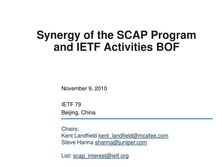 synergy of the scap program and ietf activities bof