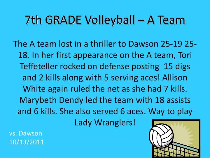 7th grade volleyball a team