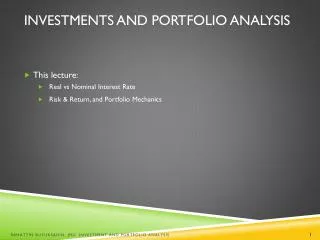Investments and Portfolio Analysis