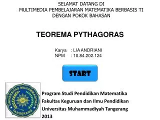 SELAMAT DATANG DI MULTIMEDIA PEMBELAJARAN MATEMATIKA BERBASIS TI DENGAN POKOK BAHASAN