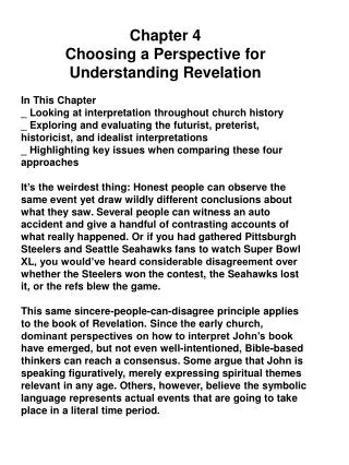 Chapter 4 Choosing a Perspective for Understanding Revelation In This Chapter