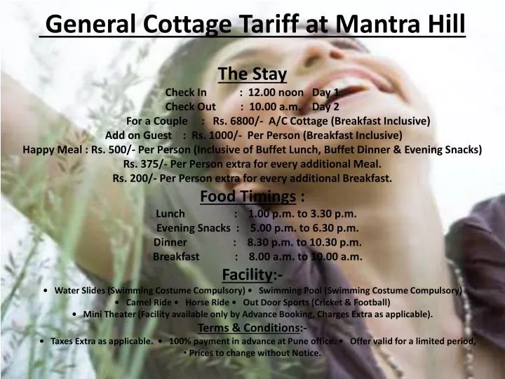 general cottage tariff at mantra hill