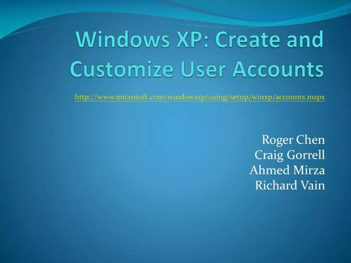 windows xp create and customize user accounts