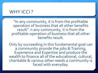 WHY ICCI ?