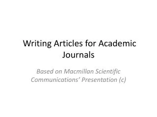 Writing Articles for Academic Journals