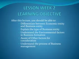 LESSON WEEK 2 LEARNING OBJECTIVE