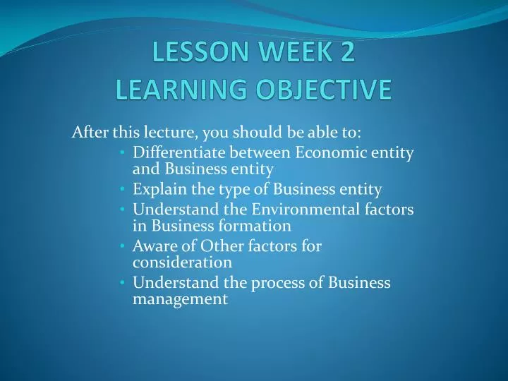 lesson week 2 learning objective