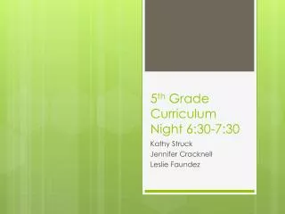 5 th Grade Curriculum Night 6:30-7:30