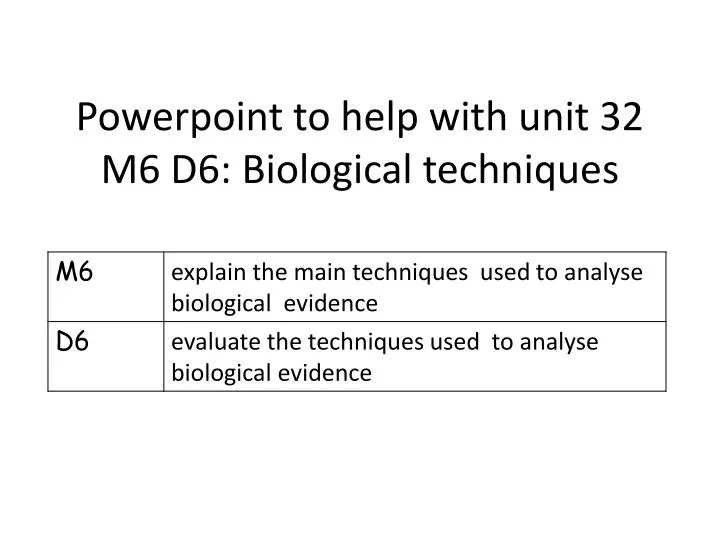 powerpoint to help with unit 32 m6 d6 biological techniques