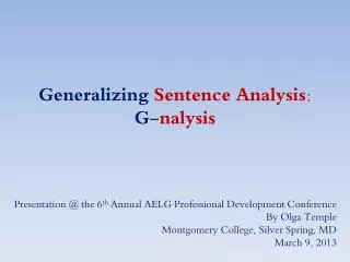 Generalizing Sentence Analysis: G- nalysis