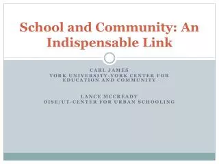 School and Community: An Indispensable Link