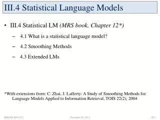 III.4 Statistical Language Models