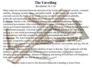 The Unveiling Revelation 16:1-14