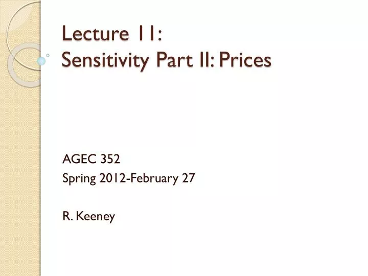 lecture 11 sensitivity part ii prices