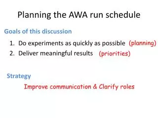 Planning the AWA run schedule