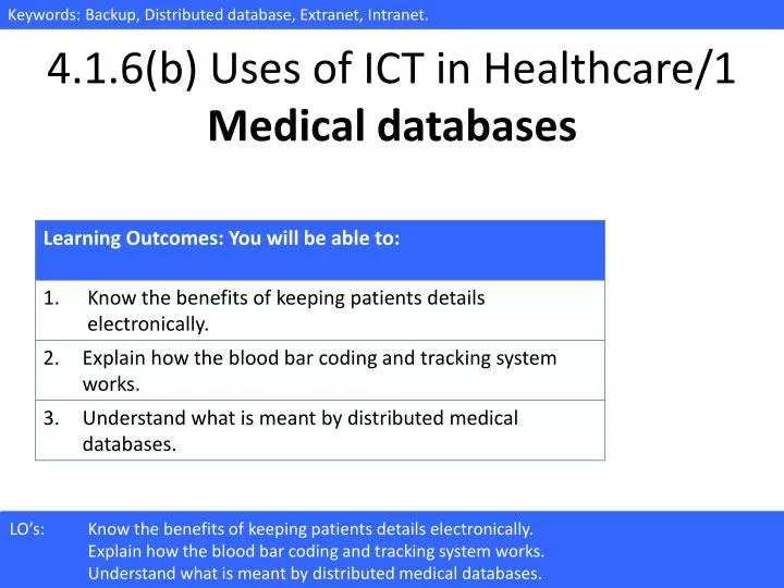 4 1 6 b uses of ict in healthcare 1 medical databases